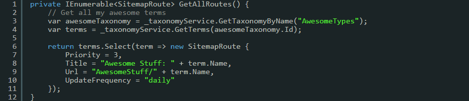 Code snippet for returning same list of routes for XML and for Display